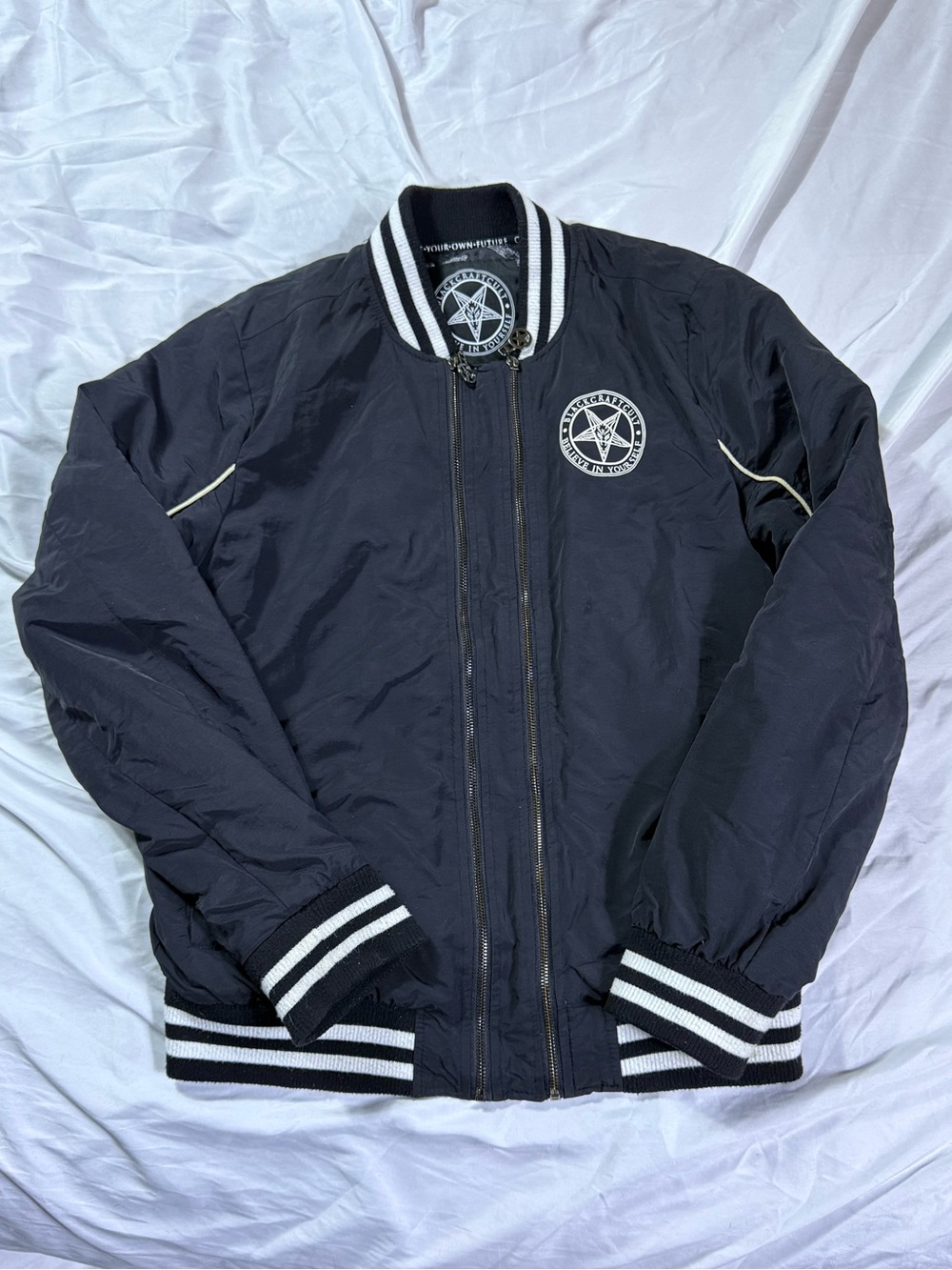 Black Craft Cult Create your own future Black Bomber Jacket with Striped Trim
